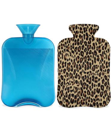 Leopard heat bottle with a fluffy cover 2 l capacity hot water bottle retro leopard pattern water bag for cozy nights relieves pain back neck and shoulders