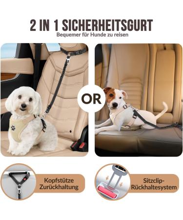 Slowton Dog Car Belt - 2-in-1 Headrest & Buckle Adjustable Reflective Universal Fit Black Size S 2PCs - Safe Travel for Dogs - Buy Online on GoSupps.com