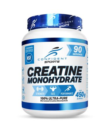 Creatine Monohydrate Powder 450g NSF Certified For Increased Muscle Growth & Performance - Pre-workout Muscle Builder - Supports Athletic Performance - Creatine Powder for Workouts - 90 Servings by CONFIDENT SPORTS 90 Servings (Pack of 1)