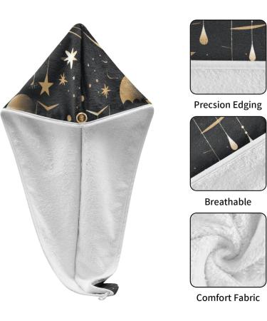 Super Absorbent Stars & Moons Black Hair Towels - Quick Dry Hair Turbans (2 Pack) | Perfect for Women & Girls - Buy Online on GoSupps.com