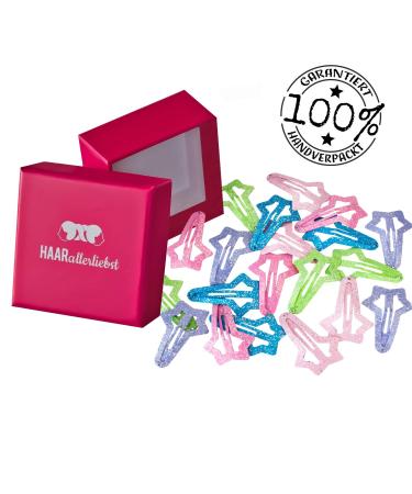 Buy HAARallerliebst Glitter Hair Clips for Girls - 20 Pieces (4.8 cm) with Pink Storage Box Stylish Star Design - Buy Online on GoSupps.com