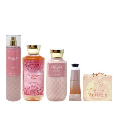 Bath & Body Works Champagne Toast 4 Piece Bundle - Fragrance Mist - Shower Gel - Body Lotion and Hand Cream - with a Himalayan Salts Springs Bar Soap - Full Size