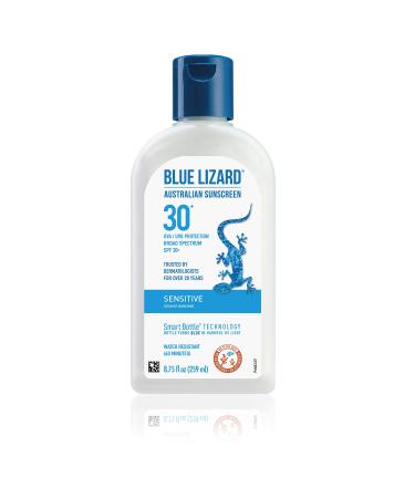 Blue Lizard SENSITIVE Mineral Sunscreen with Zinc Oxide  SPF 30+  Water Resistant  UVA/UVB Protection with Smart Bottle Technology - Fragrance Free  8.75 oz.