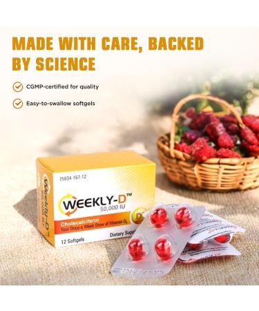 Nivagen Weekly-D Vitamin D3 50 000 IU (Cholecalciferol) | Once-Weekly High Potency Softgels | 12 Softgels | Supports Bone Muscle & Immune Health | Easy to Swallow | Non-GMO Gluten Free | Made in USA - Buy Online on GoSupps.com