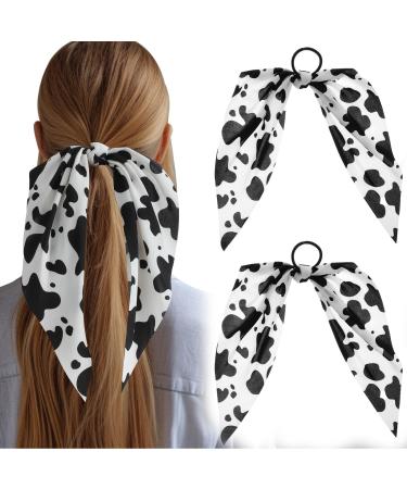 AOZUO 2 Pieces Cow Print Headband Bow Bandana Elastic Hair Bows Accessories Handmade Halloween Costume Birthday Gift for Women Girls
