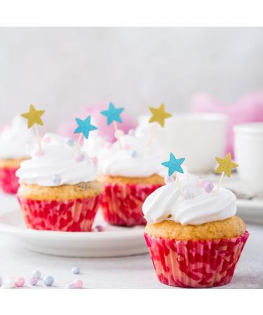 Pistha 50 Pcs Star Cupcake Toppers Glitter Twinkle Star Cupcake Picks for Wedding Baby Shower Birthday Party (Gold & Blue) - Buy Online on GoSupps.com