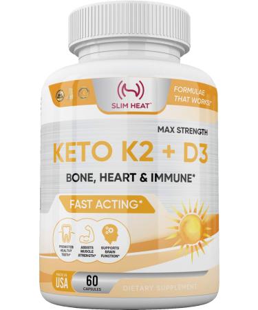 Vitamin K2 + D3 with Calcium - Bone Heart and Immune Formula - K2 D3 Vitamin Supplement for Women and Men - 60 Capsules