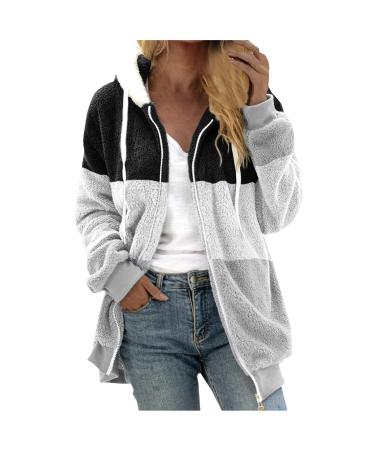 Hanxiulin plush jacket oversize warm lined fleecemantel ladies warm winter jacket long -sleeved stand -up collar upperwear art fur bladder fleece jacket women's coat elegant outdoor buffer jacket l white