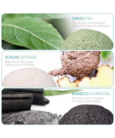 Navaris Konjac Sponges Set of 3 - Exfoliating & Cleansing Sponge Puffs for Face & Body - Bath & Shower Puff Pack in Green, Black, White - Buy Online on GoSupps.com