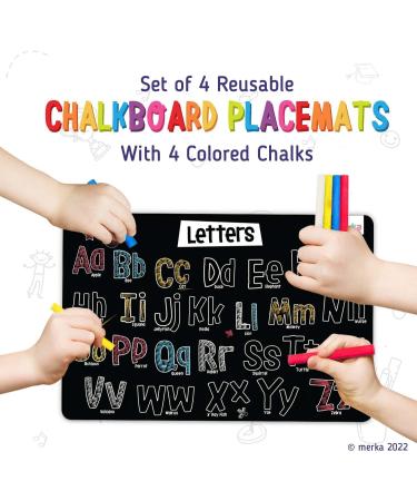 Merka Kids Coloring Placemats Set - 4 Reusable Mats with Chalks, Space & Alphabet Design - Buy Online on GoSupps.com