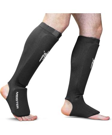 Meister MMA Elastic Cloth Shin & Instep Padded Guards - Black (S/M) - Buy Online on GoSupps.com