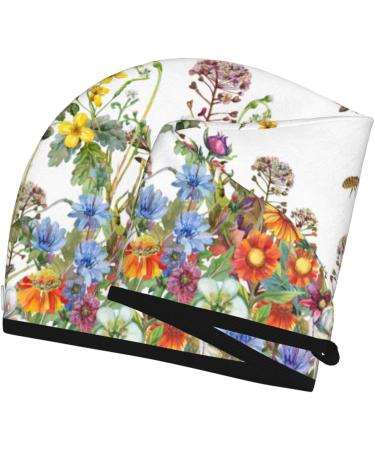 Hair Towel Wrap with Button - Quick Drying Towel Turban for Effortless Hair Care | Herbs and Wildflowers Design - Buy Online on GoSupps.com