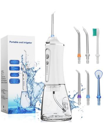 Water Dental Flosser for Teeth Cleaning 300ml Portable Rechargeable 5 Modes Home Travel Cordless Electric Water Dental Teeth Flosser Dental Oral Irrigator with. White