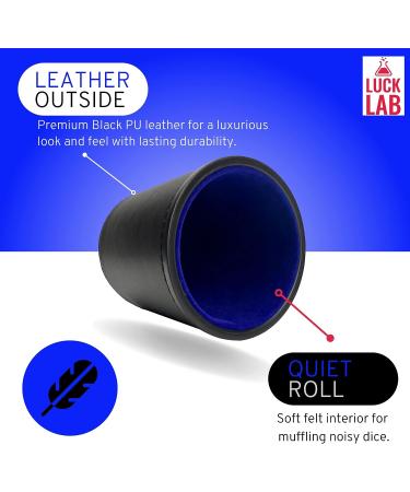 Luck Lab Black Leather Dice Cup with Lid and 6 Pearl Dice - Blue Velvet Interior - Ideal for Liars Dice, Farkle, Yahtzee - Buy Online on GoSupps.com