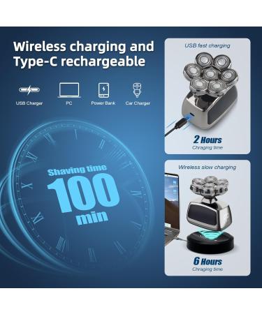 Qhecomce Head Shavers for Men 6-in-1 Elctric Razor for Bald Men 7D Wet/Dry Cordless Men's Electric Shaver Waterproof Grooming Kit - Wireless and Type-C Charging (Black&Silver) - Buy Online on GoSupps.com
