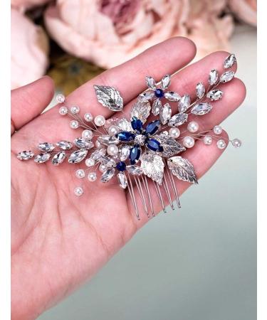 Women's Sapphire Crystal Blue Flower Hair Vine Comb - Silver Wedding Accessory - Buy Online on GoSupps.com