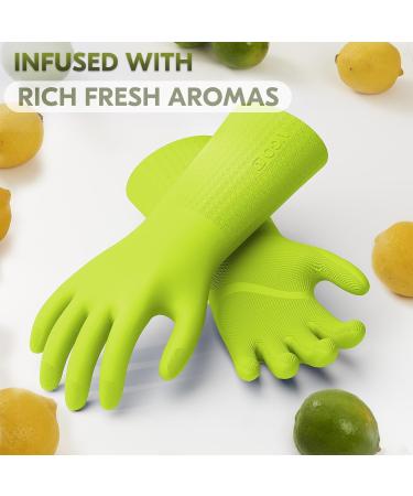 Vgo Household Gloves with Lining - Reusable Cleaning Gloves in TPE, Latex-Free, Thicker, Antislip, Multifunctional - 1 Pair Large (Lemon Green) - Buy Online on GoSupps.com