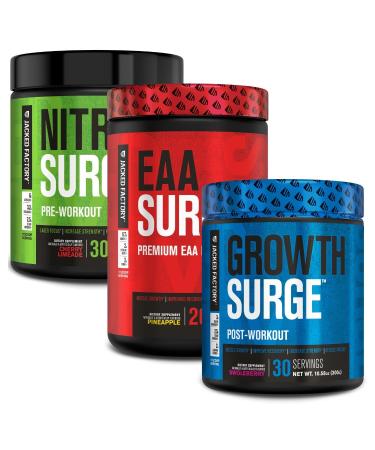 Jacked Factory Nitrosurge Pre Workout EAA Surge Essential Amino Acids Growth Surge Post Workout Muscle Builder Bundle