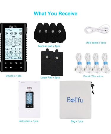 Belifu Dual Channel Tens Unit Electro Muscle Stimulator | 24 Modes | Rechargeable Pulse Massager for Pain Relief & Body Building - Buy Online on GoSupps.com