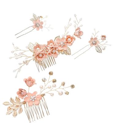 Kleemeiero 4 pc hairwear wedding hair jewelry head jewelry pink bridal crown flowers hair parts bride kamm pearl hairpins hair clip broke bridal sockets hairpise bridal jewelry hair for women girls - Buy Online on GoSupps.com