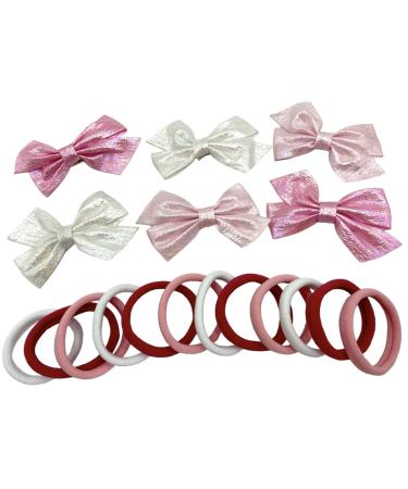18 Piece Girls Hair Bow Clips Ponios Set Soft Endless Hair Accessories Girls Fashion Accessory (Shiny Effect)