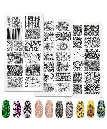 MWoot 3 pieces nail stencil stamp geometry lines butterfly flower theme nail art stamp plate nail art platver nail stamp manicure tool kit