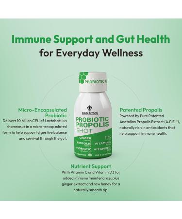 Bee and You Propolis Immune Shot Probiotic Vitamin C Vitamin D3 Zinc Ginger Immune Support Gut Health Digestive Health Bioactive 1.69 Fl. oz 12 Pack Ginger & Orange Juice - Buy Online on GoSupps.com