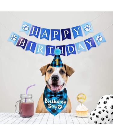Dog Birthday Party Supplies Set - Light Blue Plaid Bandana, Hat, Bow Tie & Number for Small, Medium, Large Dogs | JOTFA - Buy Online on GoSupps.com