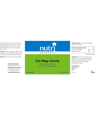 Nutri Advanced Cal-Mag-Citrate Supplement - 90 Capsules - Calcium & Magnesium for Healthy Bones & Muscles - Buy Online on GoSupps.com