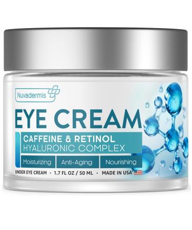 NUVADERMIS Moisturizing Caffeine Eye Cream - Caffeine  Retinol & Hyaluronic Complex - Made in USA - Anti Aging Eye Cream for Wrinkles  Under Eye Bags  Dark Circles  Puffiness  and Fine Lines - 1.7 oz