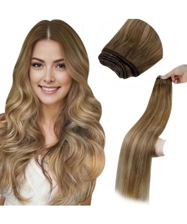 Balayage real hair brown blond blond remy sew in extensions light brown balayage ombre golden blond real hair weaving brace smooth 100g #8/16/8 18 inch/45cm weft human hair extensions