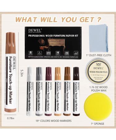 Furniture Markers Touch Up Kit | 18 Color Wood Repair Markers & Polish Wax for Tables Cabinets & More - Buy Online on GoSupps.com