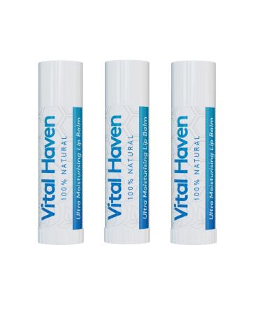 100% Natural Ultra Moisturising Lip Balms (x3) - Premium Ingredients (including Argan Oil and Mango Butter) - for rejuvenated lips - Vegetarian - Made in the UK