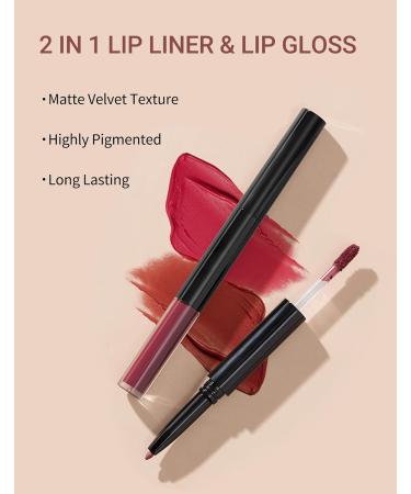  Erinde Erinde 2 in 1 Lip Gloss and Lip Liner Liquid Texture Liquid Texture Matte Colour Lip Glaze Long Lasting Waterproof Lip Liner Pencil - Buy Online on GoSupps.com