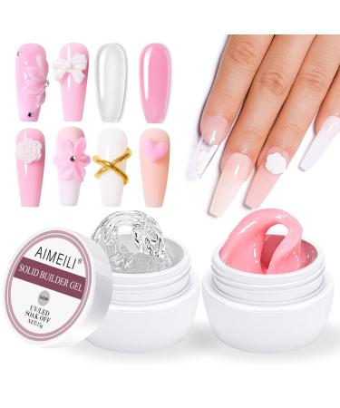 AIMEILI Solid Builder Gel For Gel Nails Set Solid Nail Gel 2 Colors Solid Nail Extension Builder Gel Set (Clear and Pink) Clear+Pink