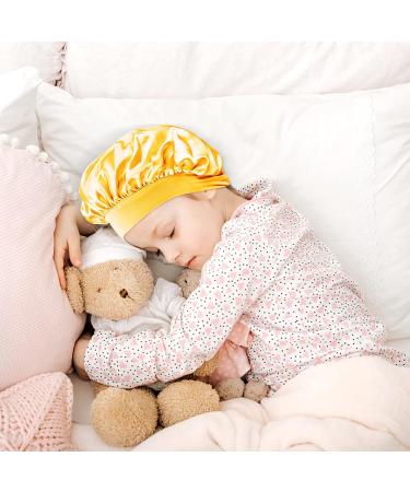 Arqumi Silk Satin Kids Bonnet 2Pcs Set | Soft Baby Sleeping Cap | Adjustable Night Hair Bonnet for Toddlers & Teens - Yellow/Rose - Buy Online on GoSupps.com