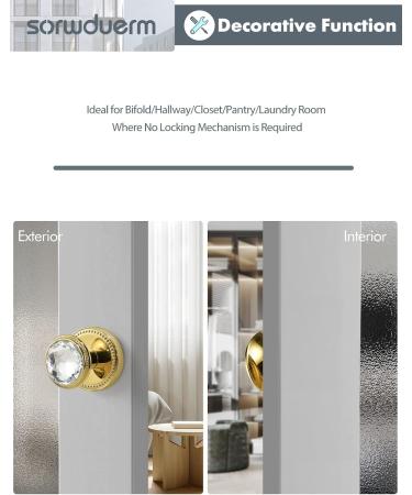 SORWDUERM Crystal Door Knobs - 2 Pack Dummy Interior Glass Knobs in Gold/Polished Brass for Elegant Home Decor - Buy Online on GoSupps.com