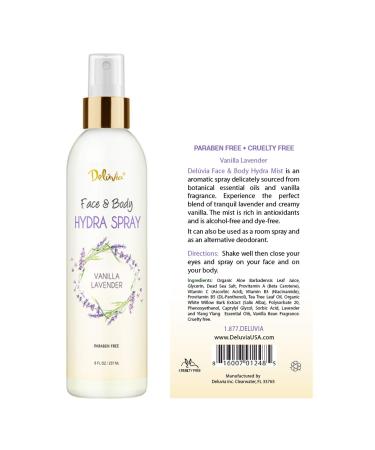 Deluvia Hydra Spray, Moisturizing Body Spray and Face Mist with Essential Oils, Organic Aloe Vera, Dead Sea Salts, Provitamin A, Vitamin C. Alcohol Free, Paraben Free. (Vanilla Lavender) - Buy Online on GoSupps.com