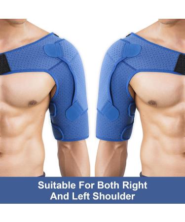 Yoboamic Adjustable Shoulder Bandage for Men & Women | Neoprene Support & Orthesis for Shoulder Pain Relief (31-55in) - Blue - Buy Online on GoSupps.com