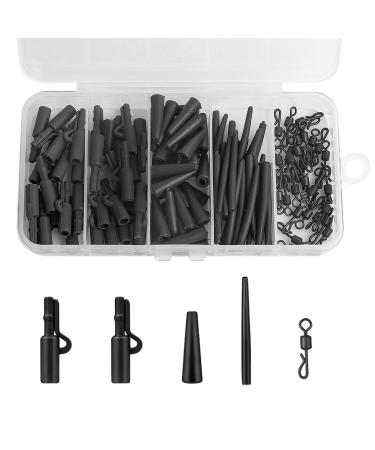 Realure 120 pieces carp accessories set Complete professional with safety clips anti -tangle sleeves Tail rubber pipes fast alternating vertebrae clips for carp fishing lead clip for beginners black