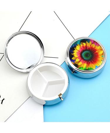 Travel Pill Box Organizer - 3 Compartment Rainbow Sunflower Case for Purse & Pocket - Buy Online on GoSupps.com