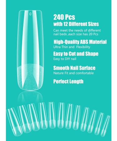 Deciniee 240Pcs Gel Nail Tips | Full Cover Square Straight False Nails for Extensions | Professional Clear Tips for Acrylic Nails - Salon Quality - Buy Online on GoSupps.com