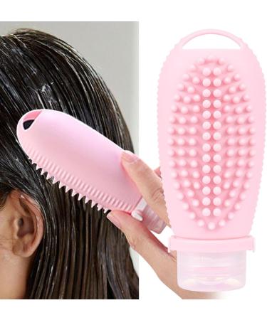 Harilla 2-in-1 Hair Shampoo Brush & Travel Bottle - Gentle Scalp Massager for Men & Women - Pink Hair Wash Tool - Buy Online on GoSupps.com