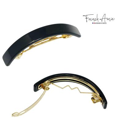 French Amie Curved Black Small 2.5 Celluloid Acetate Handmade Hair Clip with Golden Clasp - Buy Online on GoSupps.com