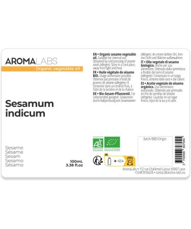 Aroma Labs - Organic Sesame - Virgin and AB Certified Vegetable Oil - 100 mL - Buy Online on GoSupps.com