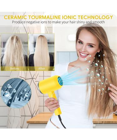 POKE Professional 1800W Hair Dryer with Diffuser - Compact Travel Blow Dryer | Portable Ionic Ceramic Tourmaline Technology | 2 Speed/3 Heat Settings | Comb Attachment | Foldable Design | Yellow - Buy Online on GoSupps.com