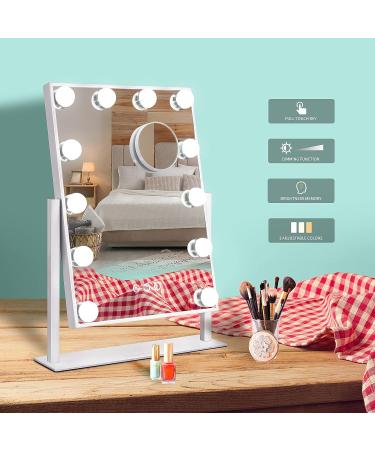 Tovendor 20 Inch Hollywood Mirror with Lights | Lighted Makeup Vanity Mirror for Women | 12 Dimmable Bulbs, 3 Color Modes, 360 Rotation | White - Buy Online on GoSupps.com