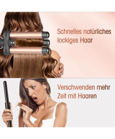 Buy Curling Iron 3 Barrels for Beach Waves - Adjustable Fast Heating Wave Iron for All Hair Types - Rose Gold - Buy Online on GoSupps.com