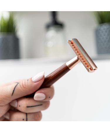 ANYMALE Safety Razor with Wooden Handle & 5 ASTRA Blades - Rose Gold Set for Men & Women | International Shipping - Buy Online on GoSupps.com