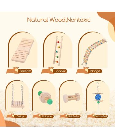 Nobleza 7-Piece Hamster Toy Set - Natural Pine Wood Chew Toys for Mice Guinea Pigs Chinchillas Rabbits & Birds - Safe & Durable - Buy Online on GoSupps.com